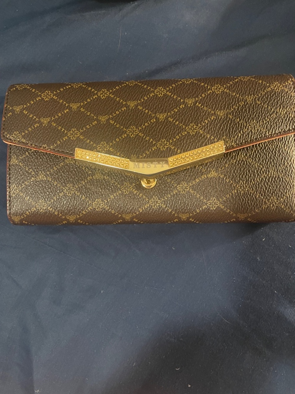 MISTY Brown Patterned Wallet with Gold Hardware